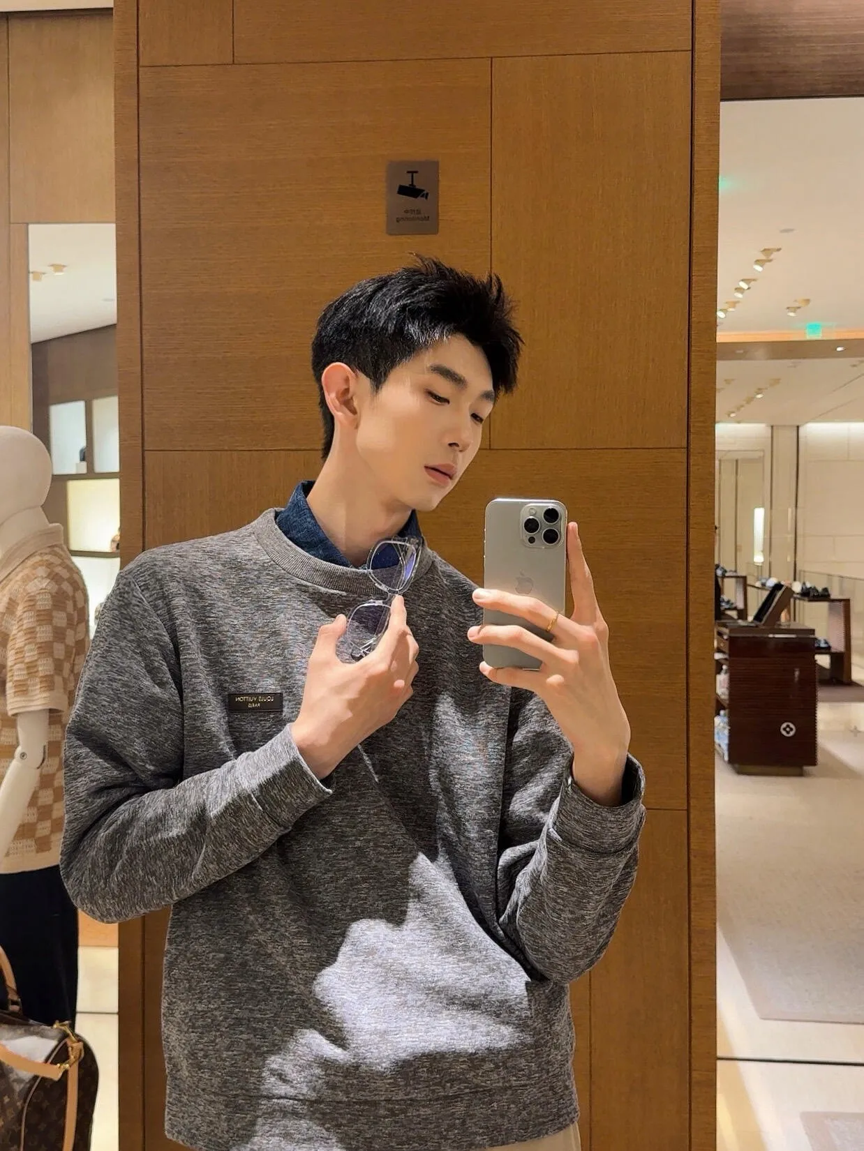Louis Vuitton/Louis Vuitton Gray all-over reflective printed crew neck sweatshirt